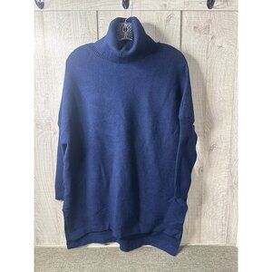 Lillesol Womens Navy Blue Ribbed Knit Turtleneck Sweater Medium Oversized
